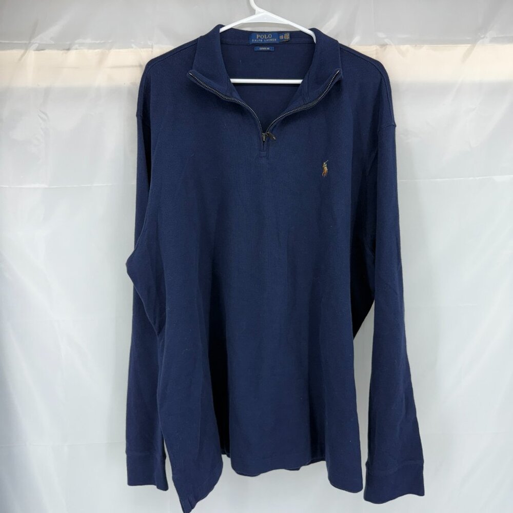 Polo Ralph Lauren Men XXL 1/4 Zip Pullover Sweater Knit Navy Blue Long Sleeve